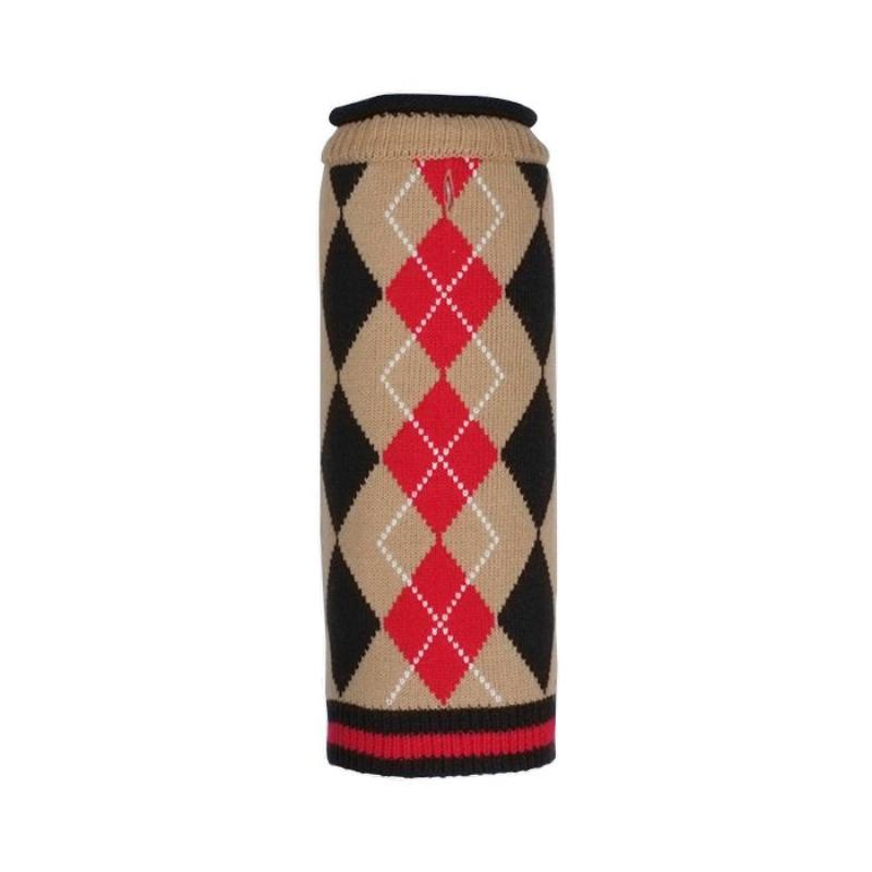 The Worthy Dog SWEATERS M Aberdeen Argyle Tan & Red Pet Sweater