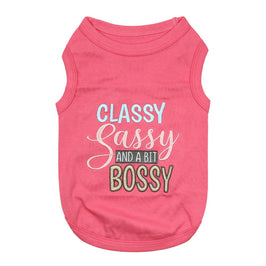 Classy Sassy and a Bit Bossy Pink Embroidered Dog T-Shirt