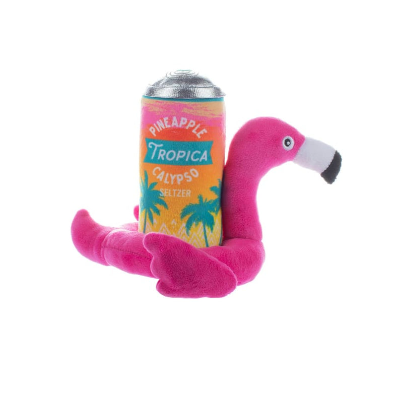 Petshop by Fringe Studio Dog Toys Pool Days, Sun Rays Pink Flamingo Beverage Plush Squeak Dog Toy Set - 2 Pc