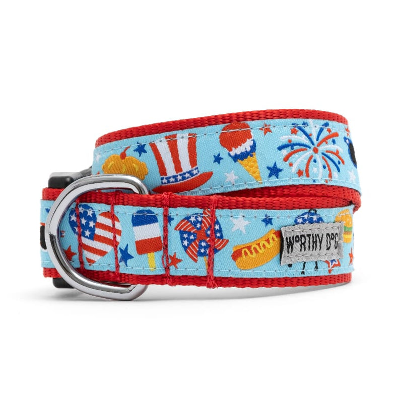 The Worthy Dog COLLARS XS Independence Day Patriotic Red White Blue Dog Collar