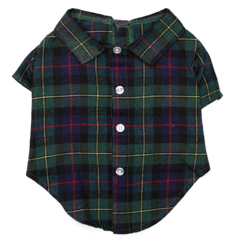 The Worthy Dog CollardShirts XS MacLeod Tartan Forest Green & Navy Plaid Collard Dog Shirt