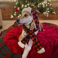 Buffalo Red Check Antler Holiday Warm Pet Hat with Snugfit