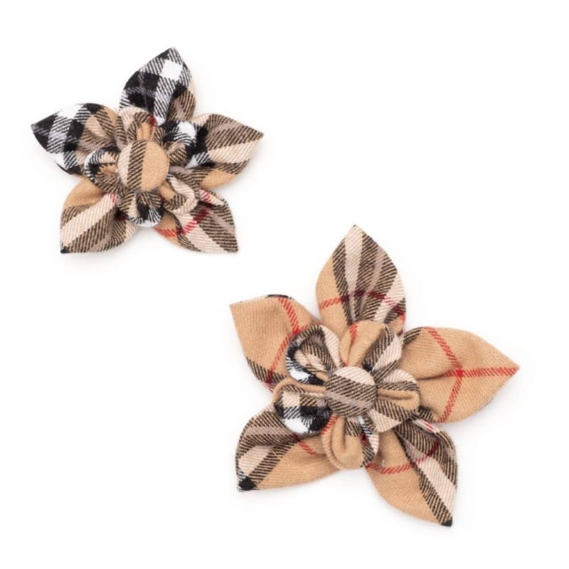 The Worthy Dog Bow Tie Tan Plaid Flower Pet Collar Attachment - 2 Sizes