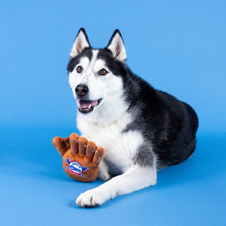 Catch You're Out Baseball Mitt Sports Plush Squeaky Dog Toy