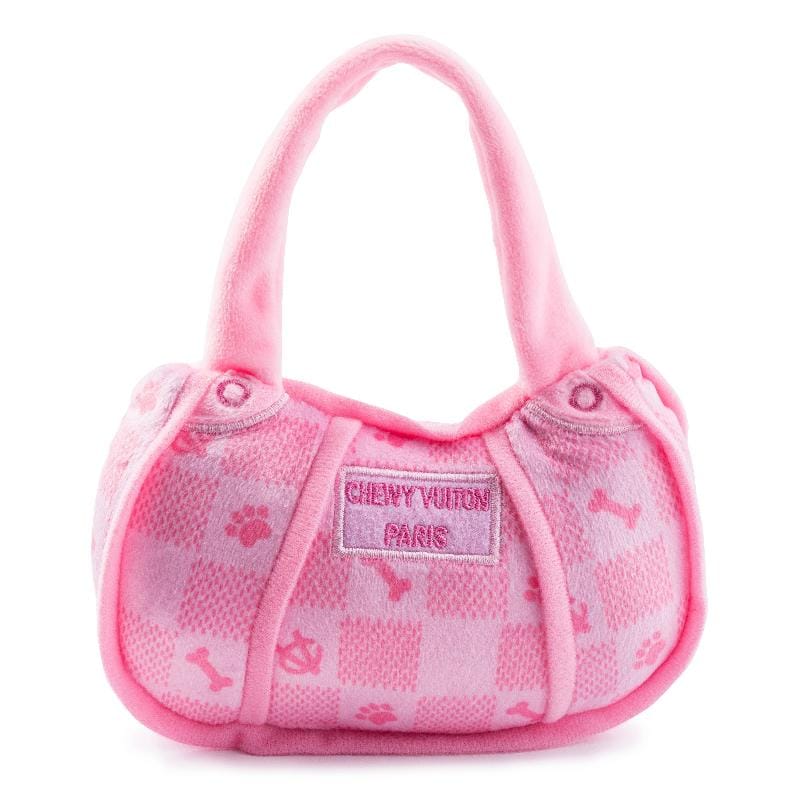 Haute Diggity Dog dog toys SM Pink Checker Chewy Handbag Plush Squeak Dog Toy - 2 Sizes