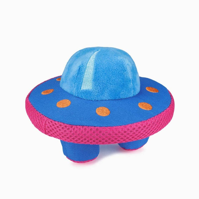 Hugsmart Products Inc dog toys Space Paws Blue Pink UFO Plush Dog Toy