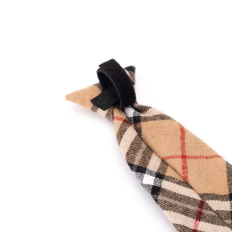 The Worthy Dog Bow Tie Tan Plaid Neck-Tie Pet Collar Attachment - 2 Sizes
