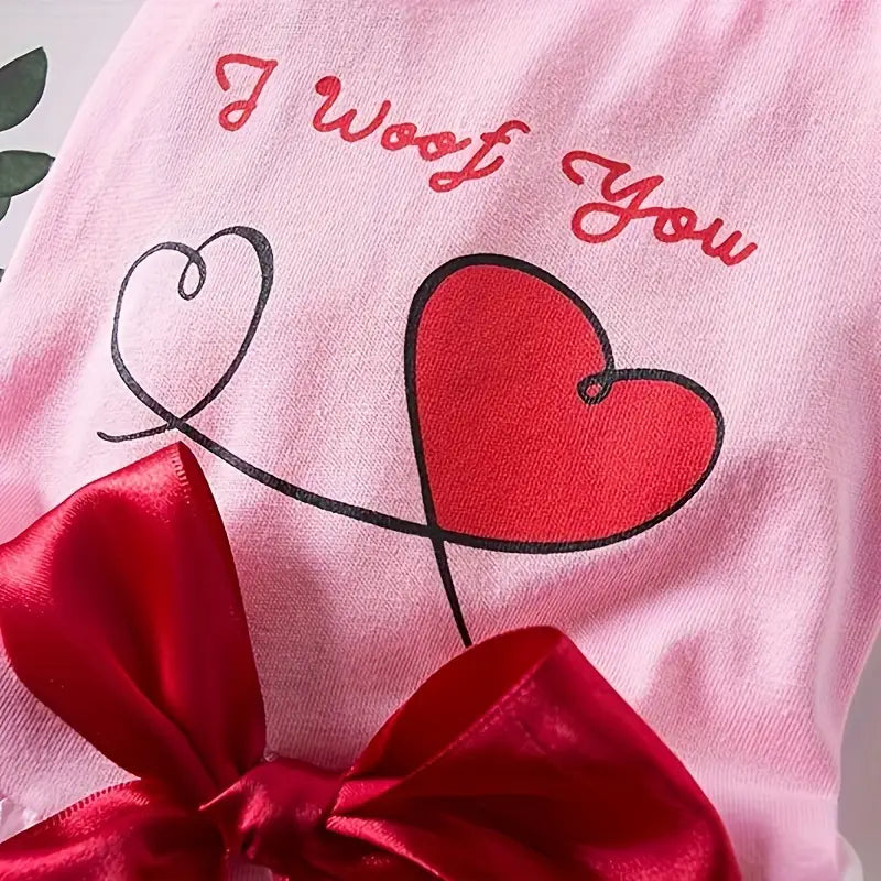 TM - AECCN HOME Dog Apparel I Woof You Heart Pink with Red Bow Dog Dress