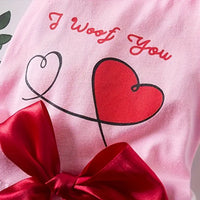 TM - AECCN HOME Dog Apparel I Woof You Heart Pink with Red Bow Dog Dress
