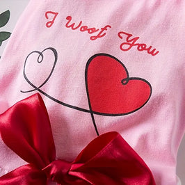 TM - AECCN HOME Dog Apparel I Woof You Heart Pink with Red Bow Dog Dress
