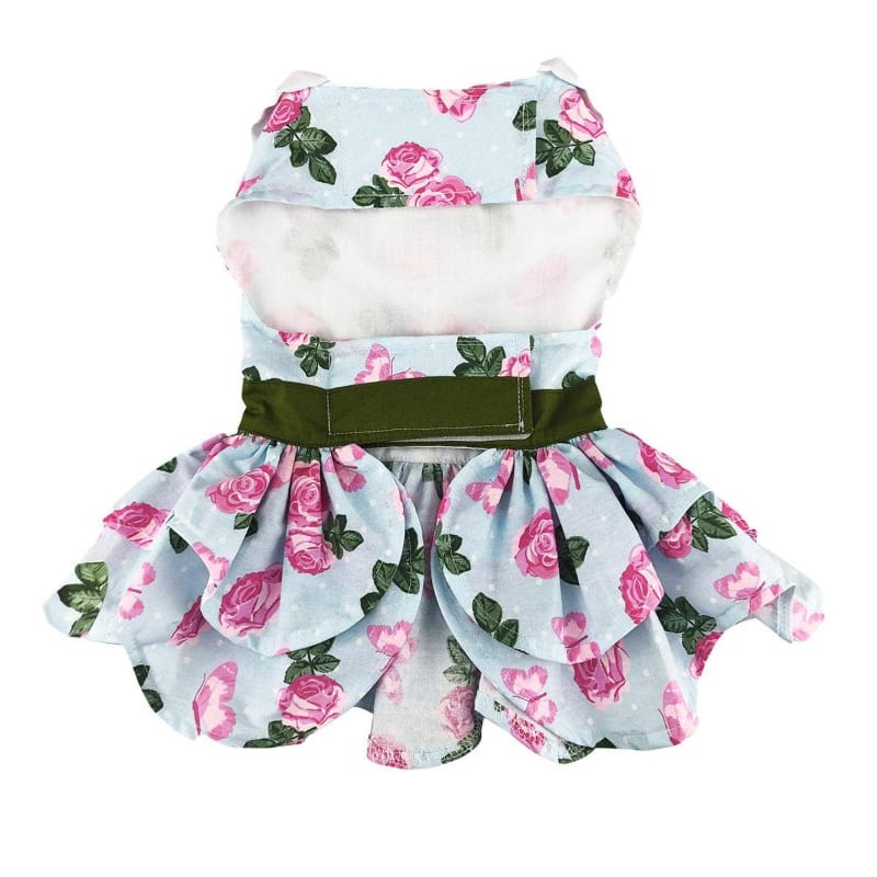 Doggie Design Dog Apparel Pink Rose Embroidered Collar Dog Harness Dress & Matching Leash