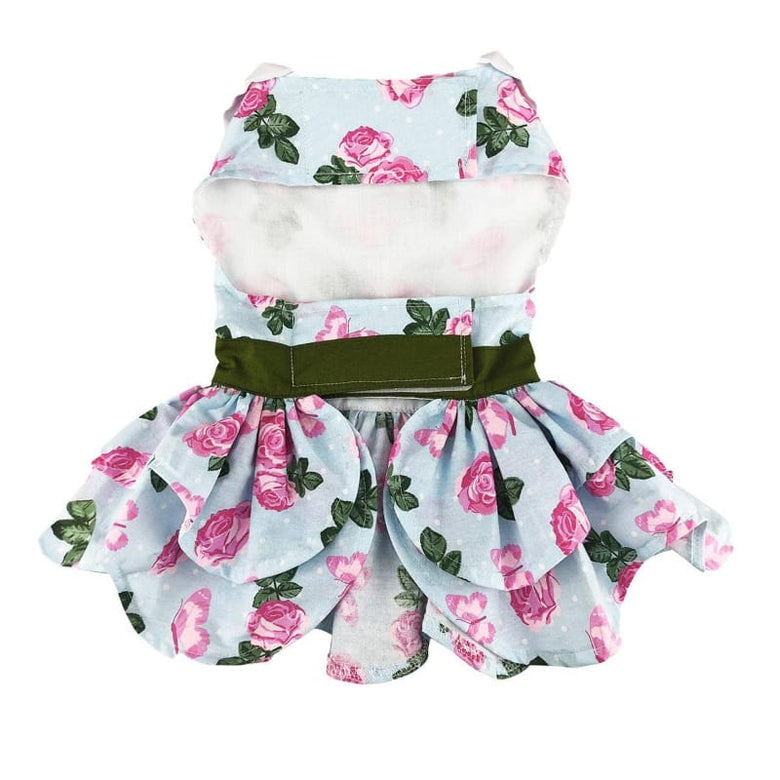 Doggie Design Dog Apparel Pink Rose Embroidered Collar Dog Harness Dress & Matching Leash