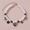 TM - JJPET Collars SM / Blk Heart with Bows and Paw Print Charms Faux Pearl Pet Necklace - 2 Colors