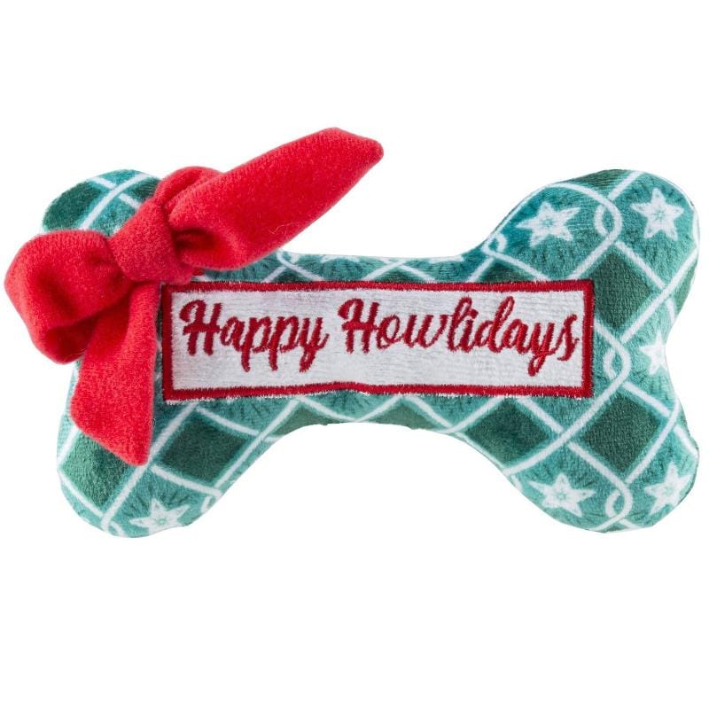 Haute Diggity Dog dog toys Puppermint Bone Green Stars (Happy Howlidays) Plush Squeak Dog Toy