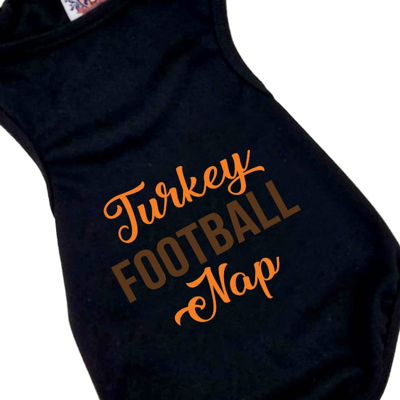 House of FurBaby Tee's Thanksgiving Pet Shirt | Turkey Football Nap Black Dog Tee