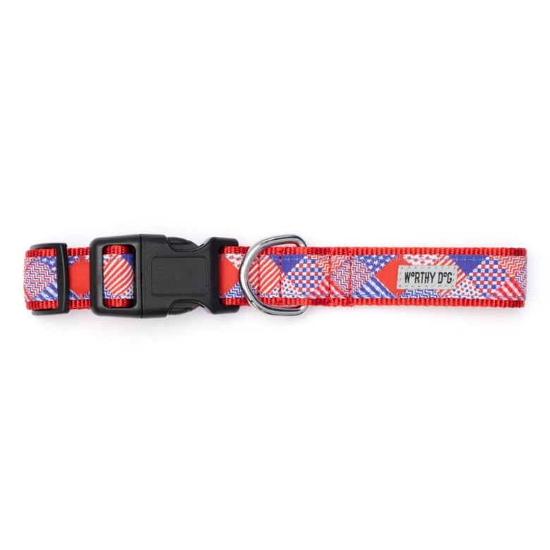 The Worthy Dog COLLARS Americana Patriotic Red White Blue Dog Collar