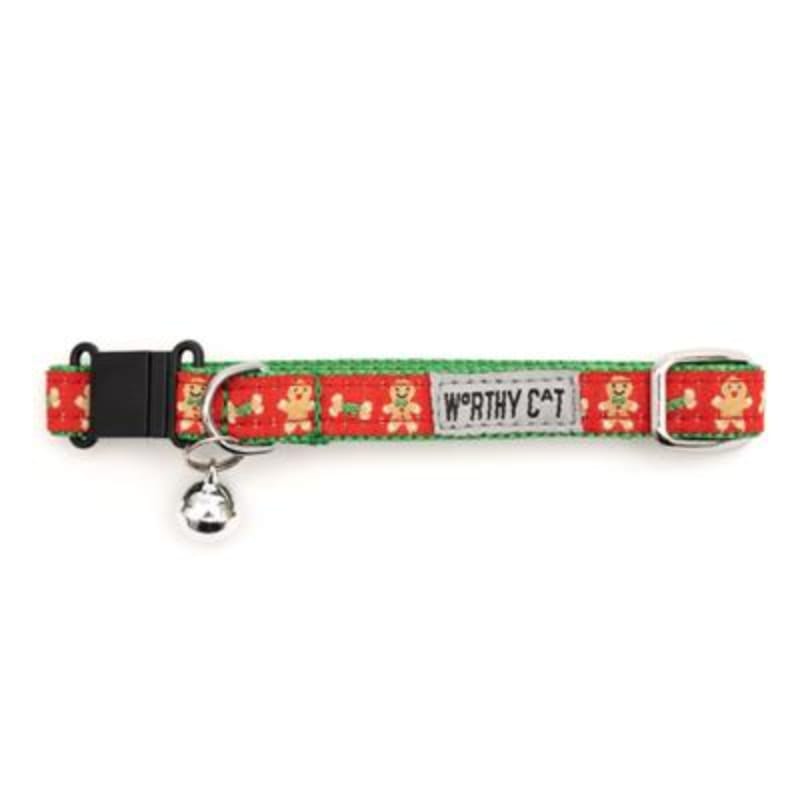 The Worthy Dog COLLARS Gingerbread Bones Christmas Holiday Cat Collar- One Size Fits Most