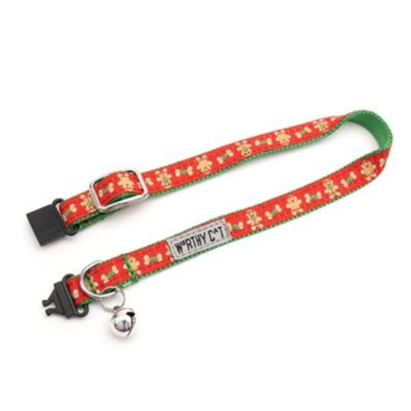 The Worthy Dog COLLARS Gingerbread Bones Christmas Holiday Cat Collar- One Size Fits Most