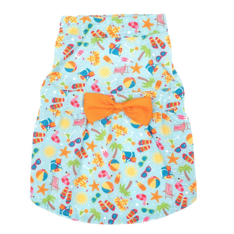 The Worthy Dog DRESSES XS Life's a Beach Blue with Orange Bow Summer Dog Dress