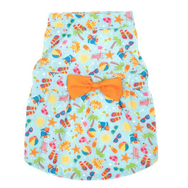 The Worthy Dog DRESSES XS Life's a Beach Blue with Orange Bow Summer Dog Dress