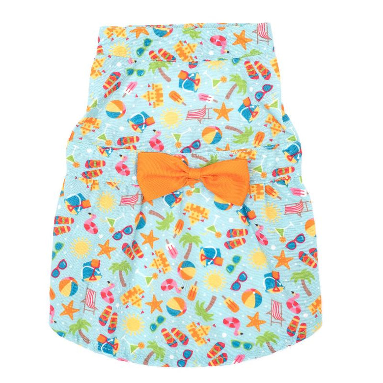 The Worthy Dog DRESSES XS Life's a Beach Blue with Orange Bow Summer Dog Dress