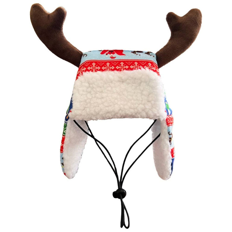 Christmas Ugly Sweater Antler Holiday Pet Hat with SnugFit