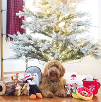 Christmas Holiday Burrow Yule Log Plush Squeak Dog Toy Set - 4 Pc
