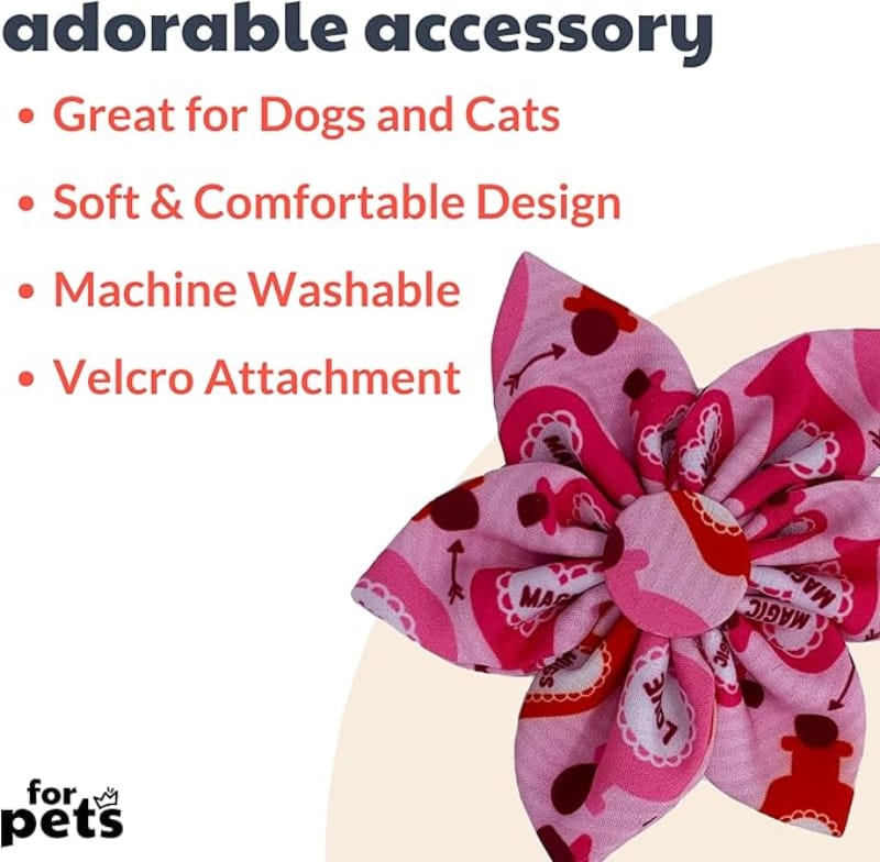 Huxley & Kent Bow Tie Love Pawtion #K9 Pink Red Pinwheel Flower Pet Collar Attachment - Size Sm