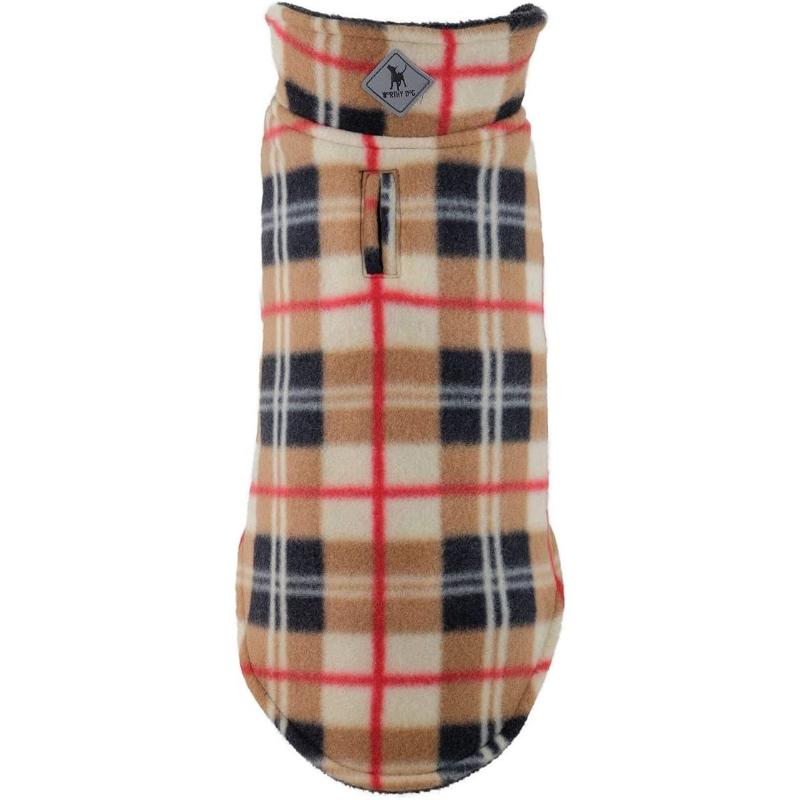 The Worthy Dog Jackets-Coats 8" Tan Plaid Fargo Fleece Reversible Pet Jacket