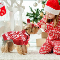 Winter Snowflakes & Reindeer Christmas Holiday 3 Pc Set- Dog Sweater/Hat/Scarf Set - Size MD