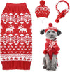 Winter Snowflakes & Reindeer Christmas Holiday 3 Pc Set- Dog Sweater/Hat/Scarf Set - Size MD