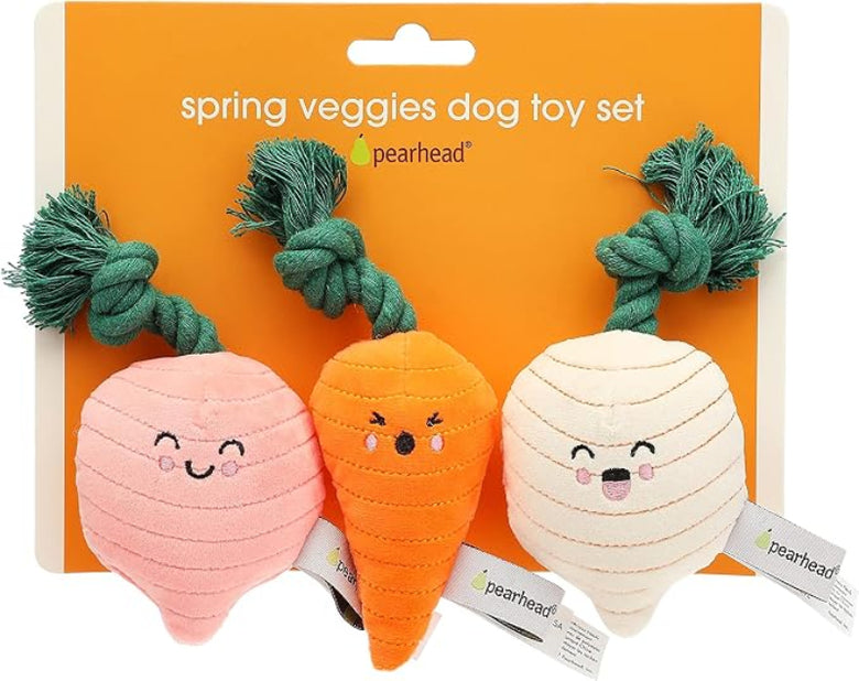 Spring Veggies Plush Squeaky Dog Toy Set - 3 Pk
