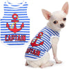 Captain Blue Striped Embroidered Red Anchor Summer Beach Dog Tee