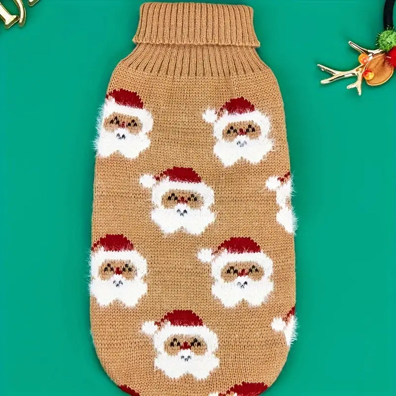 TMU - Y&H SRL Dog Apparel XXS Holiday Santa Claus Khaki Turtleneck Dog Sweater