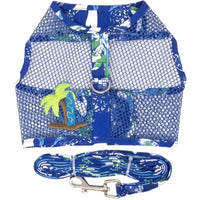 Cool Mesh Dog Harness with Leash - Hawaiian Ocean Blue & Palms