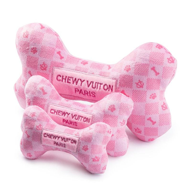 Haute Diggity Dog dog toys Pink Checker Chewy Bone Plush Squeak Dog Toy - 3 Sizes