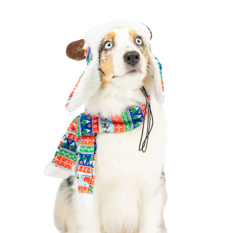 Christmas Ugly Sweater Antler Holiday Pet Hat with SnugFit