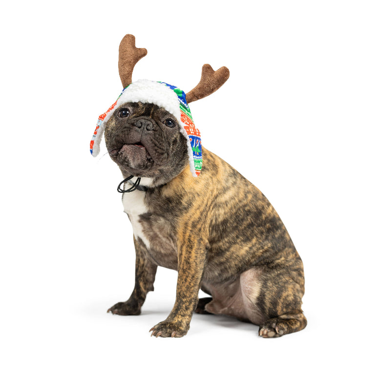 Christmas Ugly Sweater Antler Holiday Pet Hat with SnugFit