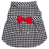 Check Black & Wht Red Bow Holiday Embroidered Christmas Santa Hats Dog Dress