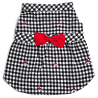 Check Black & Wht Red Bow Holiday Embroidered Christmas Santa Hats Dog Dress