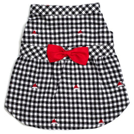 Check Black & Wht Red Bow Holiday Embroidered Christmas Santa Hats Dog Dress