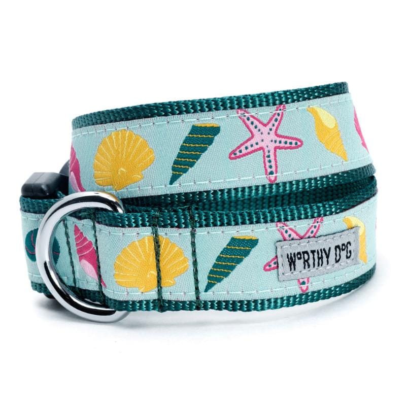The Worthy Dog Collars XS Seashells Green Dog Collar