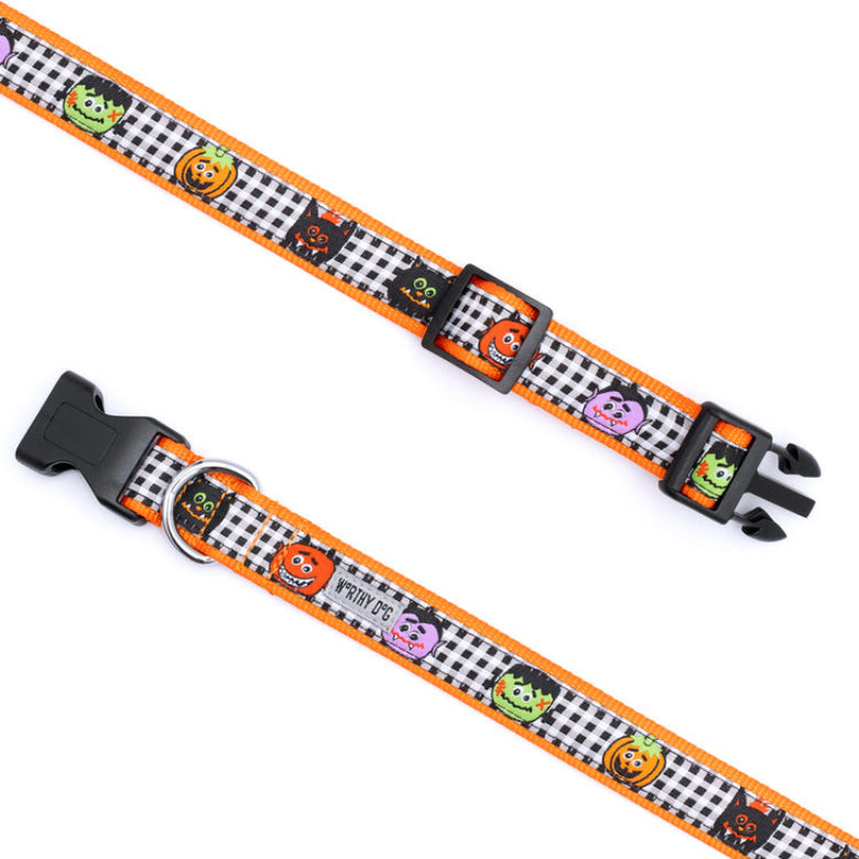 Halloween Monster Mash Checker & Orange Dog Collar