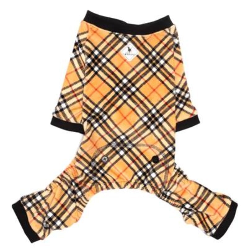 The Worthy Dog Pajamas XS Tan Plaid Fleece Dog Jammies