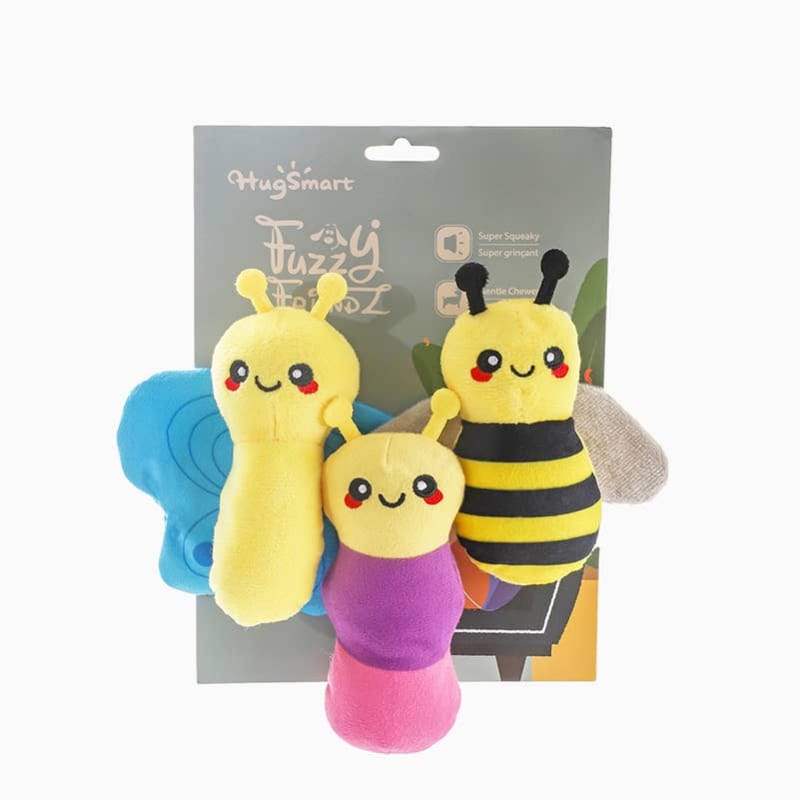 Hugsmart Products Inc Dog Toys Puppy Garden Little Insects Spring Plush Squeak Dog Toy Set - 3 pc