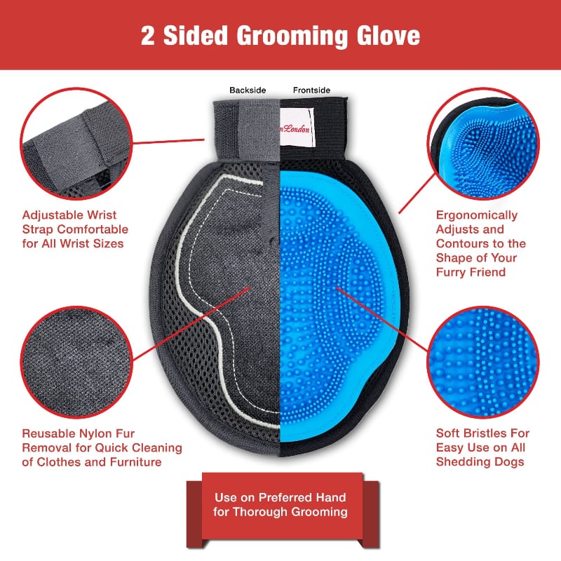 Warren London Pet Grooming Supplies 2 in 1 Pet Grooming Glove for Dogs & Cats - Double Sided