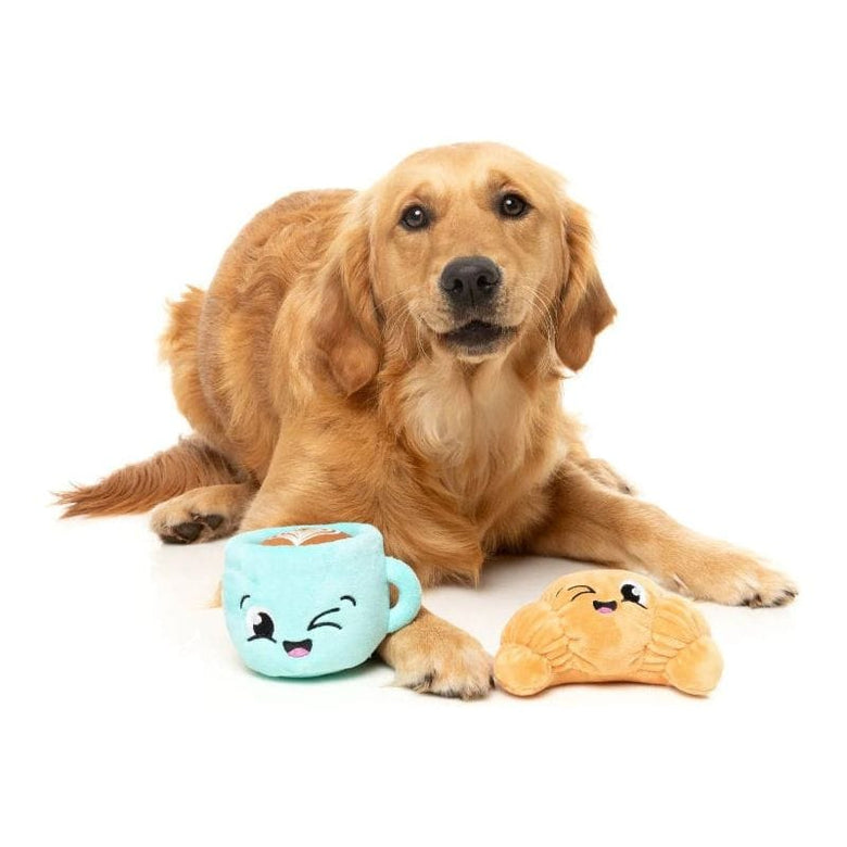 FuzzYard dog toys Croissant & Cappuccino Squeaky Plush Dog Toy Set - 2pk