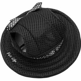 Pet Life Hats MD Sea Spot Sun UV Protectant Adjustable Black with Polka Dot Trim Pet Hat Cap