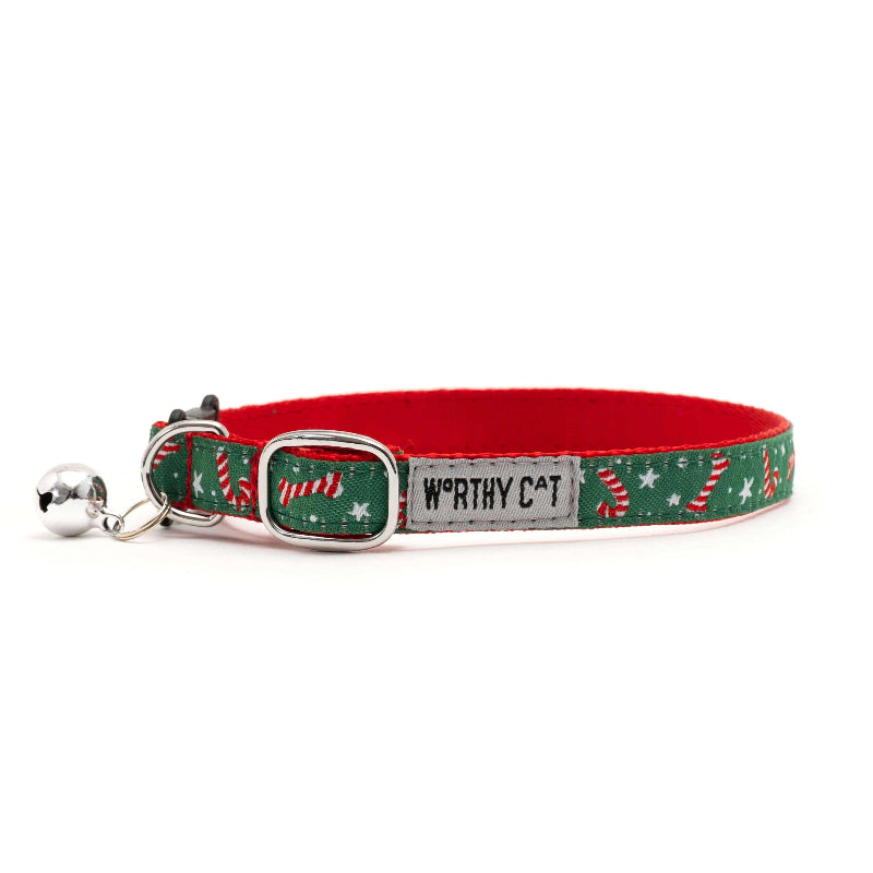 The Worthy Dog The Worthy Dog - Candy Cane Cat Collar: Green / One Size Fits Most