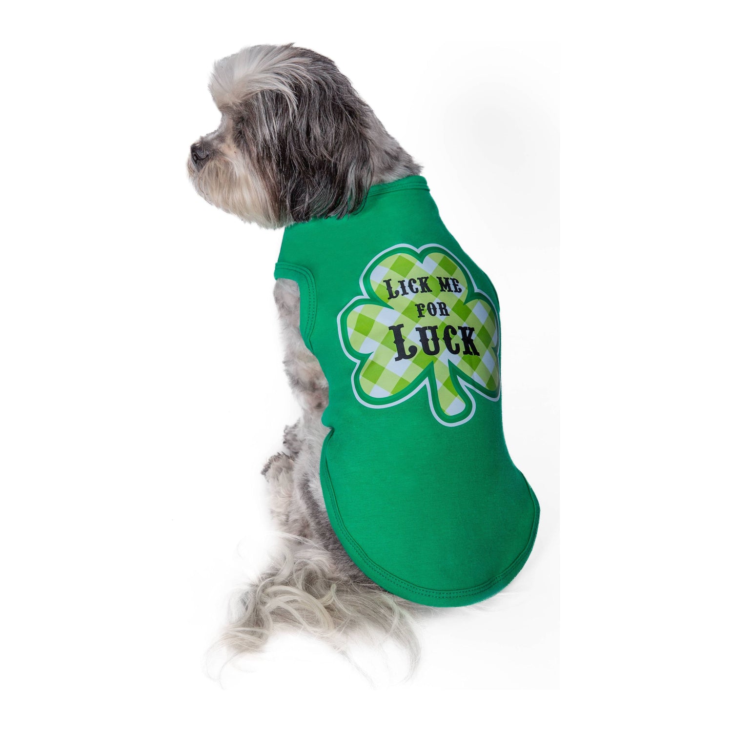 Barker's Bowtique Tee's St. Patrick's Shamrock Lick Me For Luck Dog T Shirt
